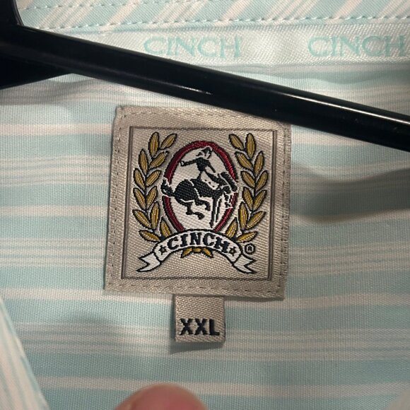 Cinch Men's XXL Button-Down Western Shirt Stripes White & Light Blue NWT - Picture 9 of 13